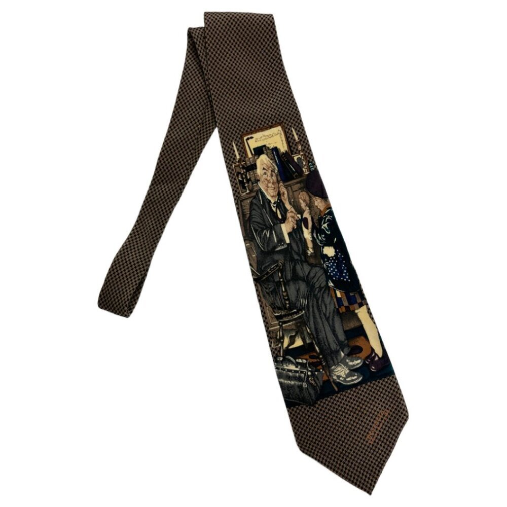 Vtg Norman Rockwell Father Daughter 100% Silk Neck Tie